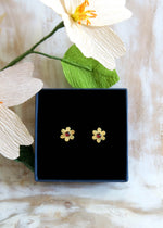 Boucles d'oreilles fleurs boutons d'or grenat - Hirondelle Bijoux