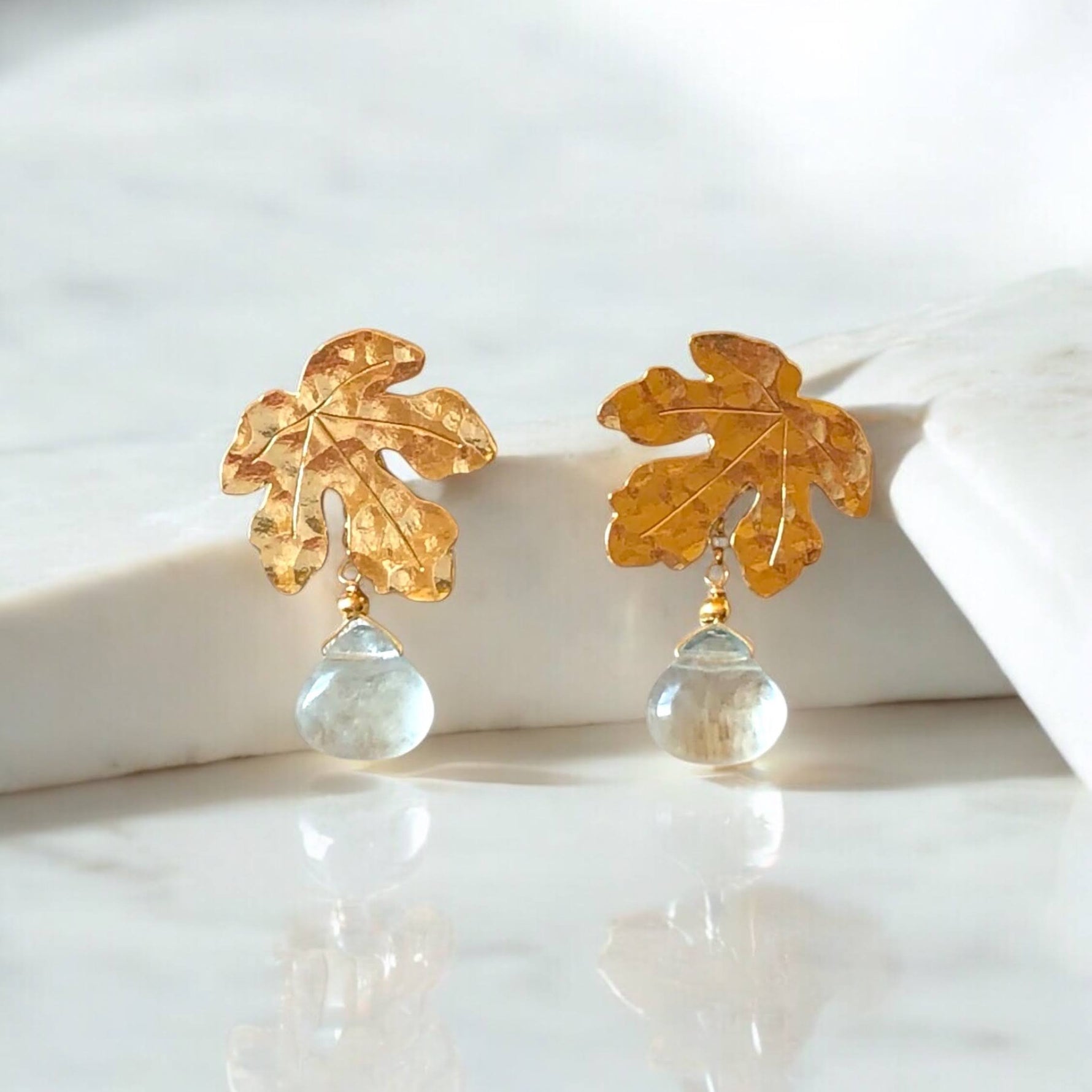 Boucles d'oreilles feuilles de figuier - Hirondelle Bijoux