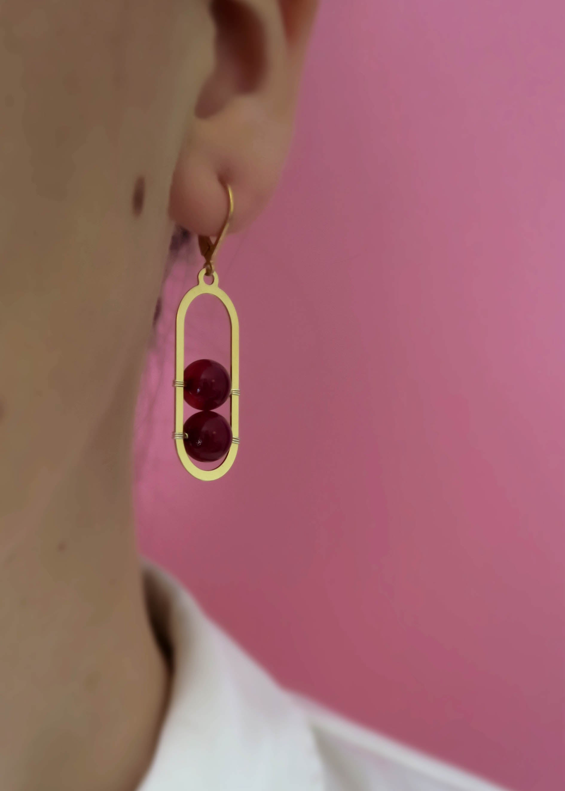 Boucles d'oreilles agate rouge Isis - Hirondelle Bijoux