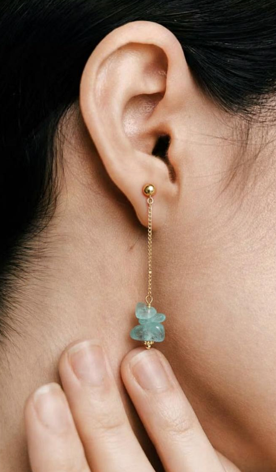 Boucles d'oreilles légères féminines cristaux de pierres vertes et dorées