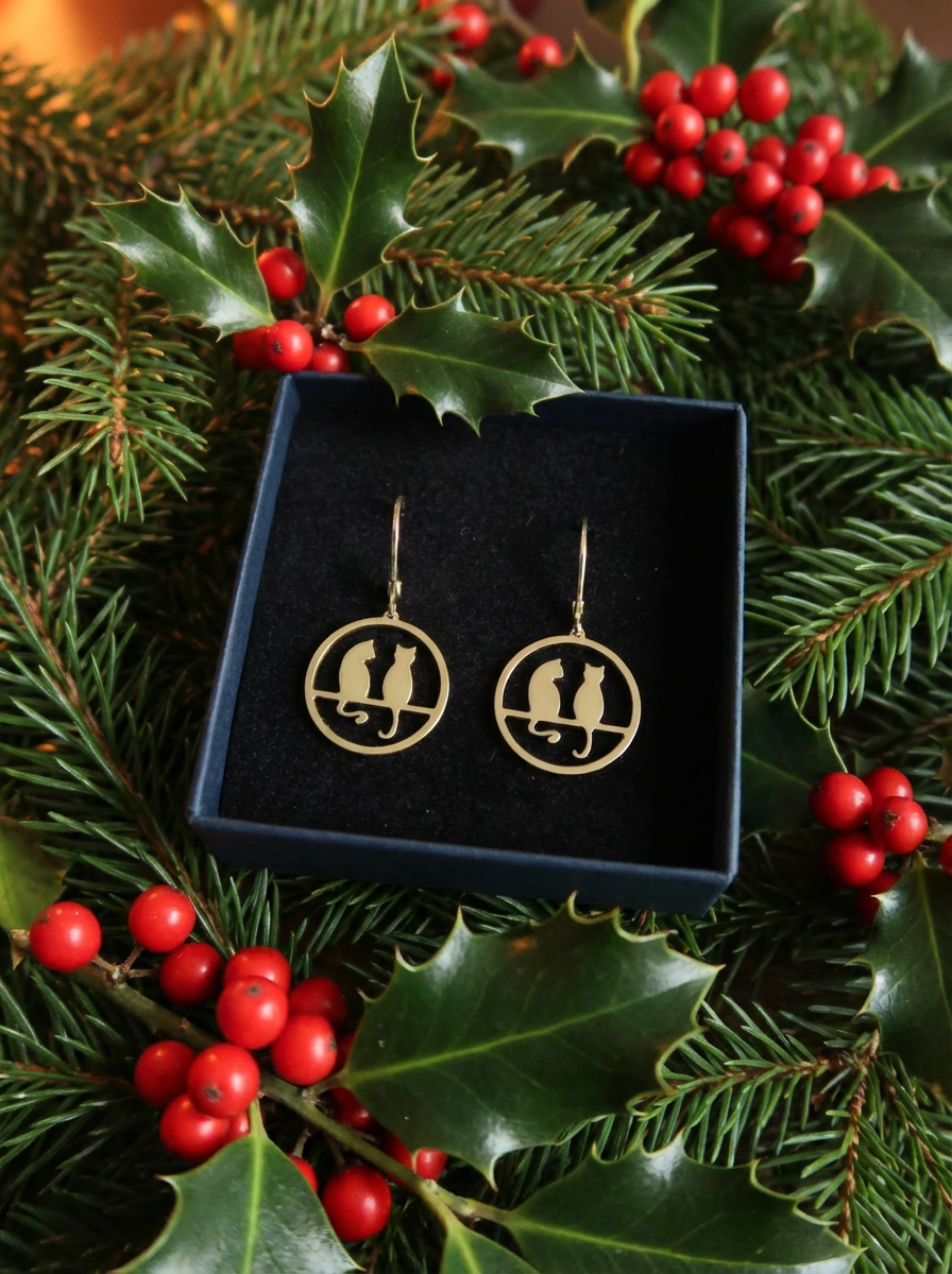 boucles d'oreilles fines et legeres en forme de chat