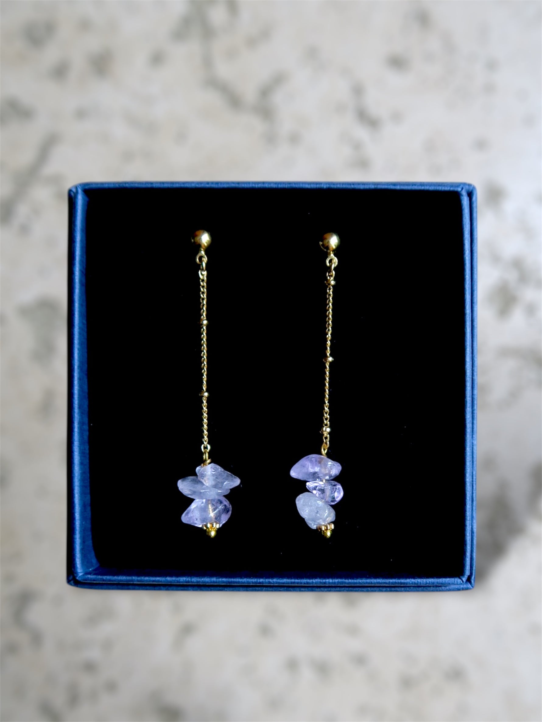 Boucles d'oreilles légères féminines cristaux d'amétrine