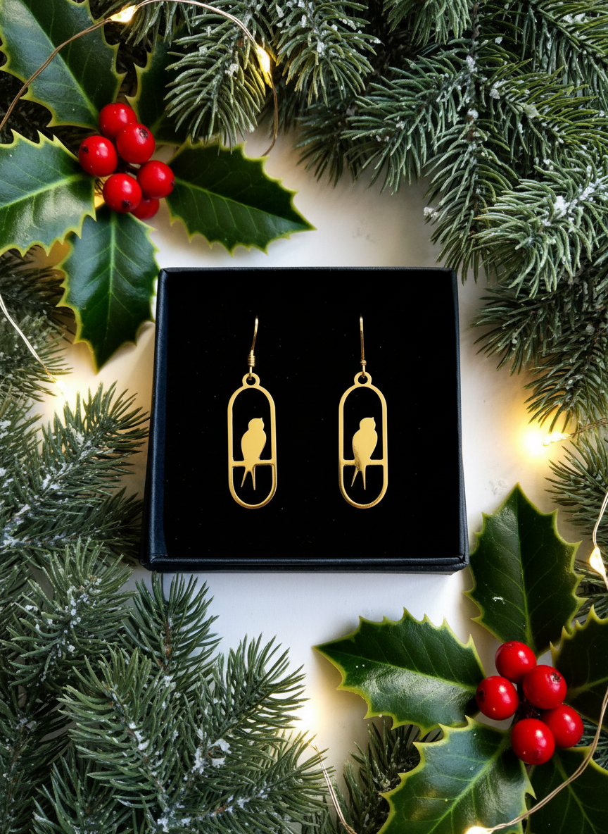 Boucles d'oreilles fines et legeres oiseaux hirondelle pour Noël