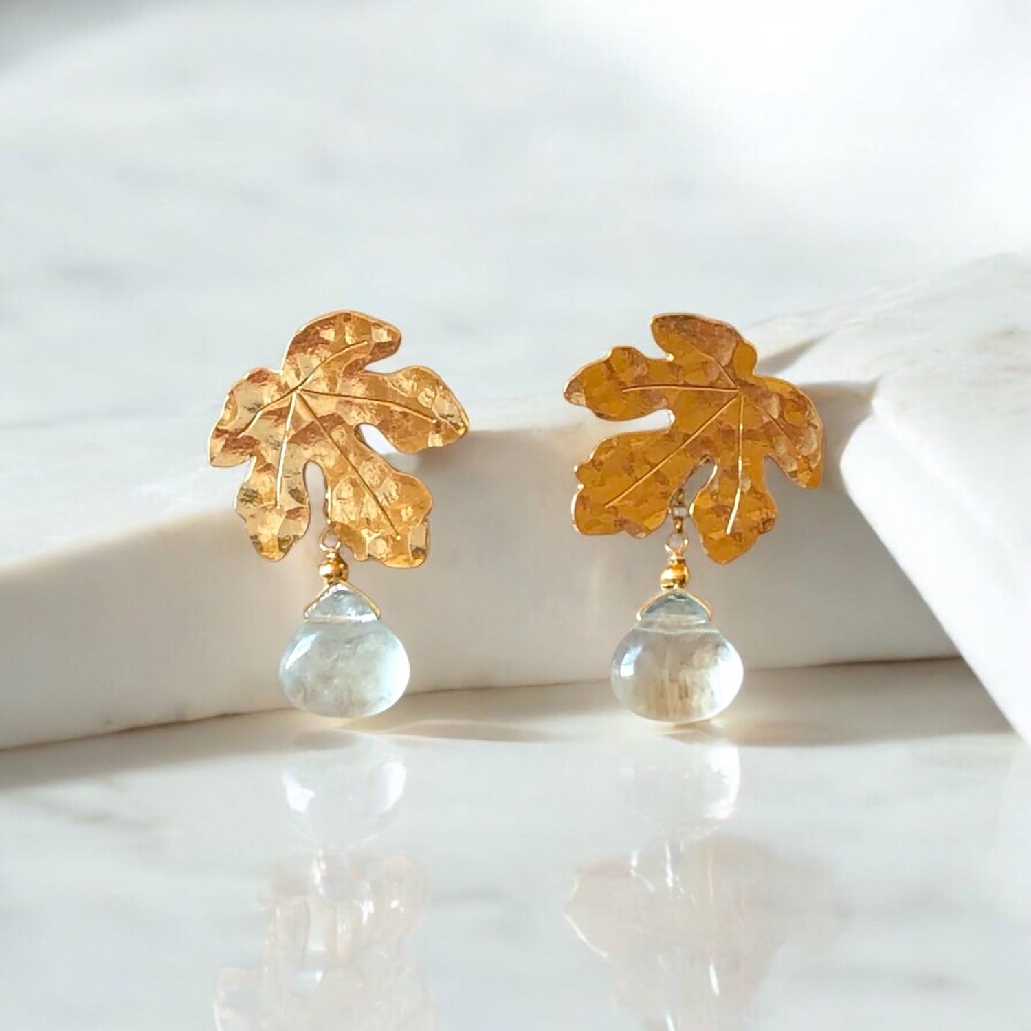 Boucles d'oreilles feuilles de figuier - Hirondelle Bijoux