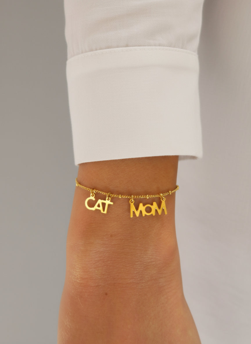 Bracelet féminin pour les mamans chat - cat mom doré chaine fine