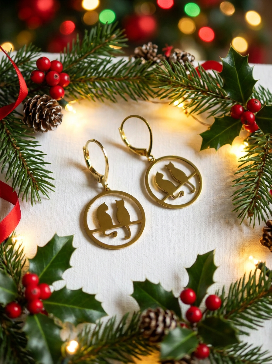 Boucles d'oreilles deux chats