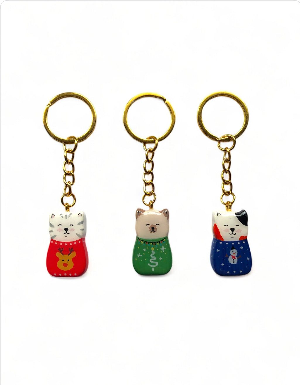 Porte-clés chat en pull de noël, fabrication artisanale, en édition limitée pour Noël.