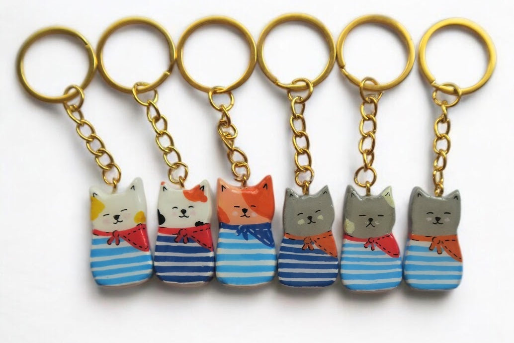 Portes clés chat peints à la main