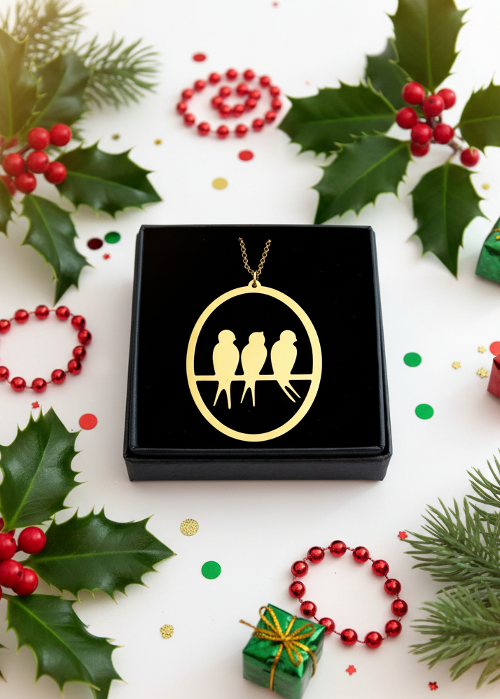 Sautoir trois hirondelles oiseaux doré pour un cadeau de noël parfait