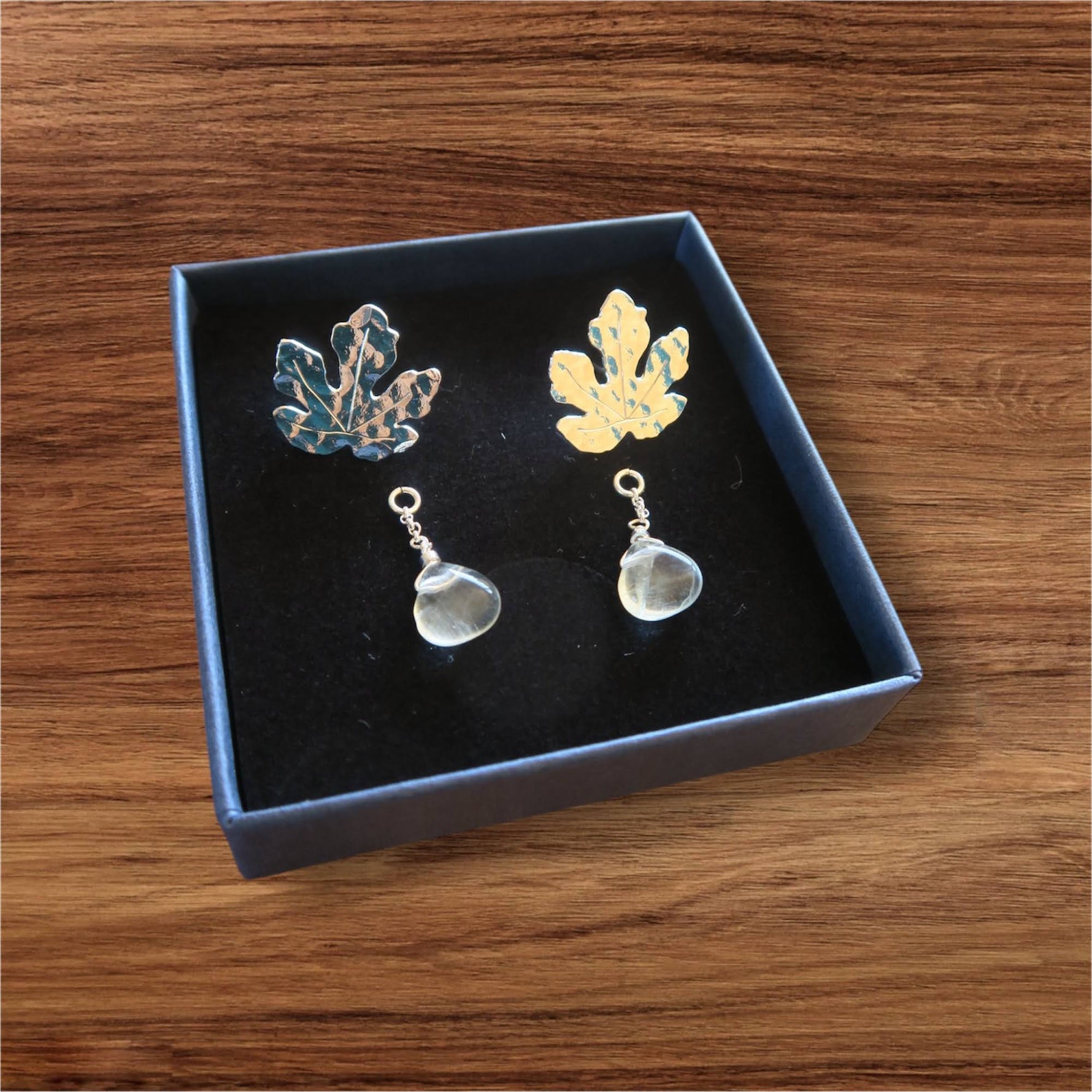 Boucles d'oreilles feuilles de figuier - Hirondelle Bijoux