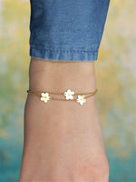 bracelet fleurs double chaine doré
