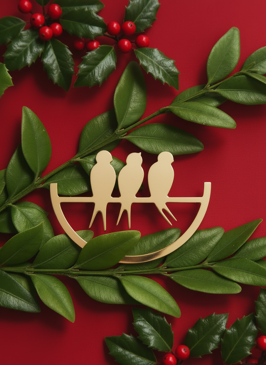 broche trois oiseaux dorées, un cadeau parfait pour les fans ornithologie 