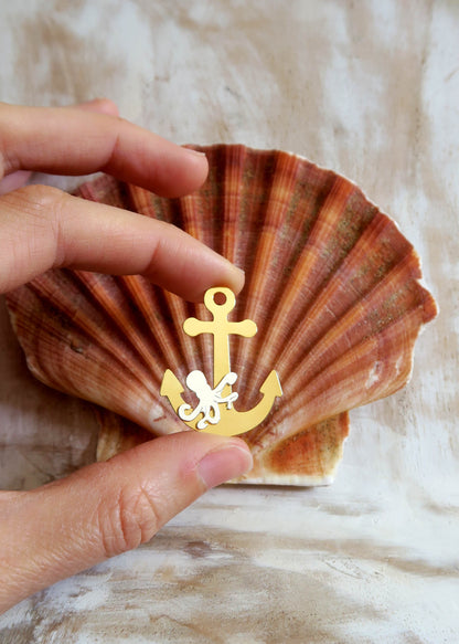 Broche ancre marine et poulpe - Hirondelle Bijoux