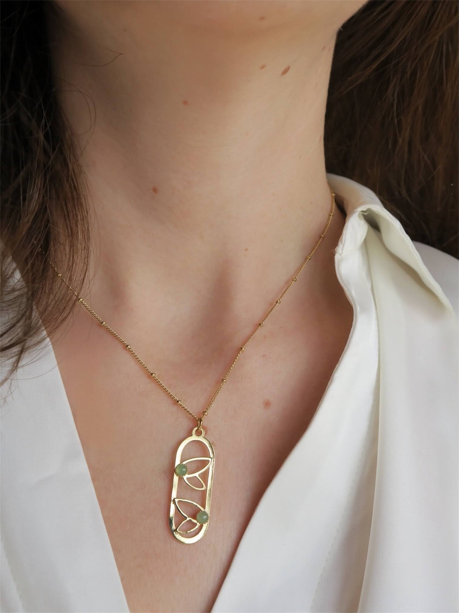 collier fleurs de fées en aventurine et laiton doré à l'or fin