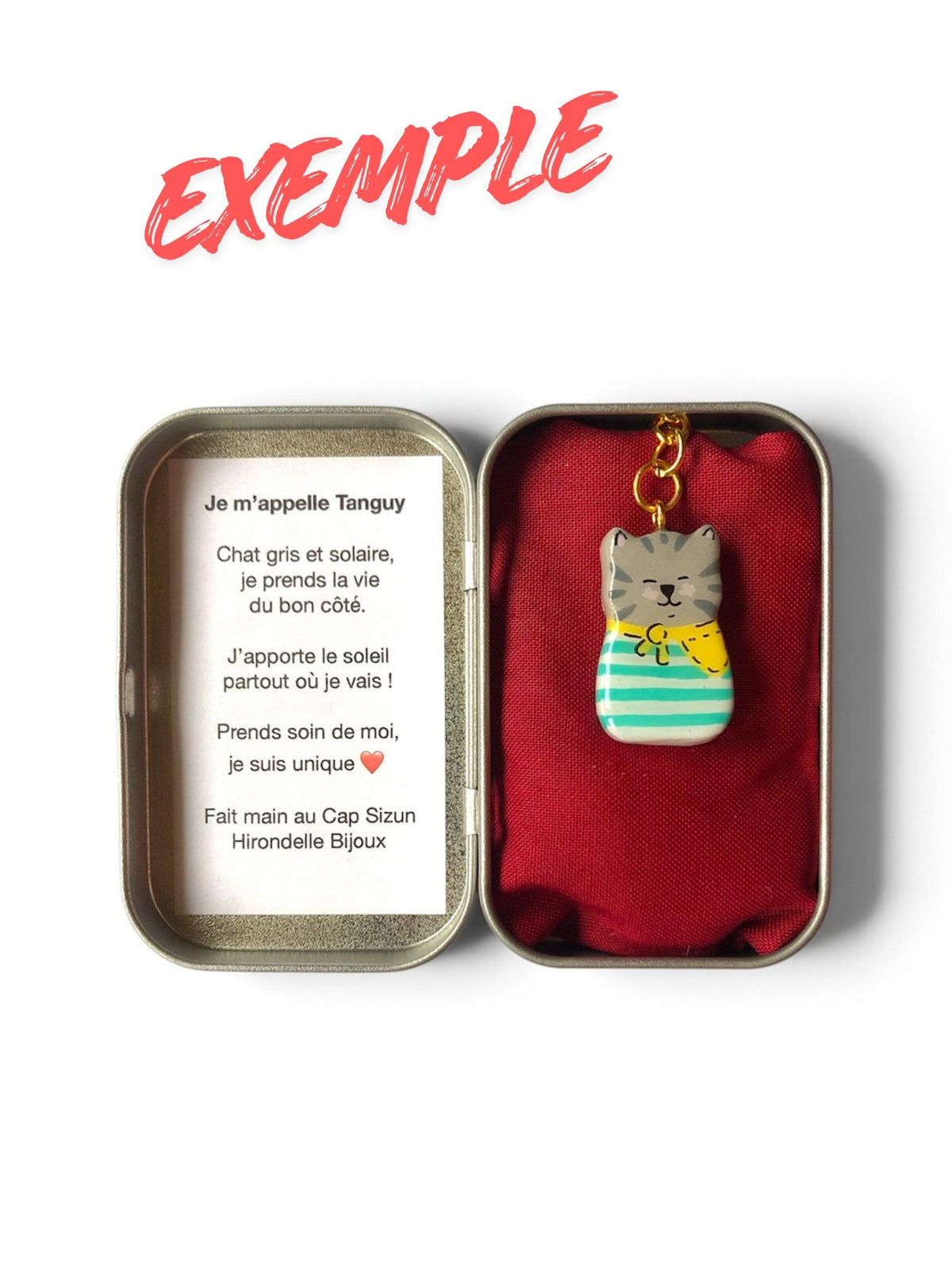 photo d'exemple d'emballage cadeau pour leéporte-cle chat personnalisé