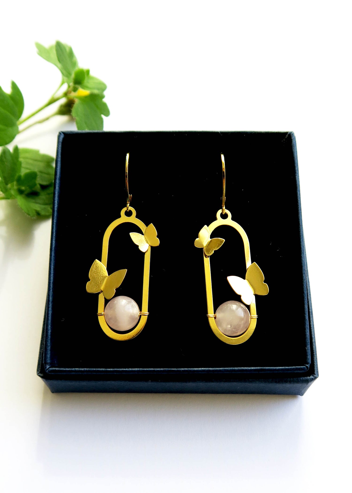 Boucles d'oreilles Papillons quartz rose - amazonite - labradorite - Hirondelle Bijoux