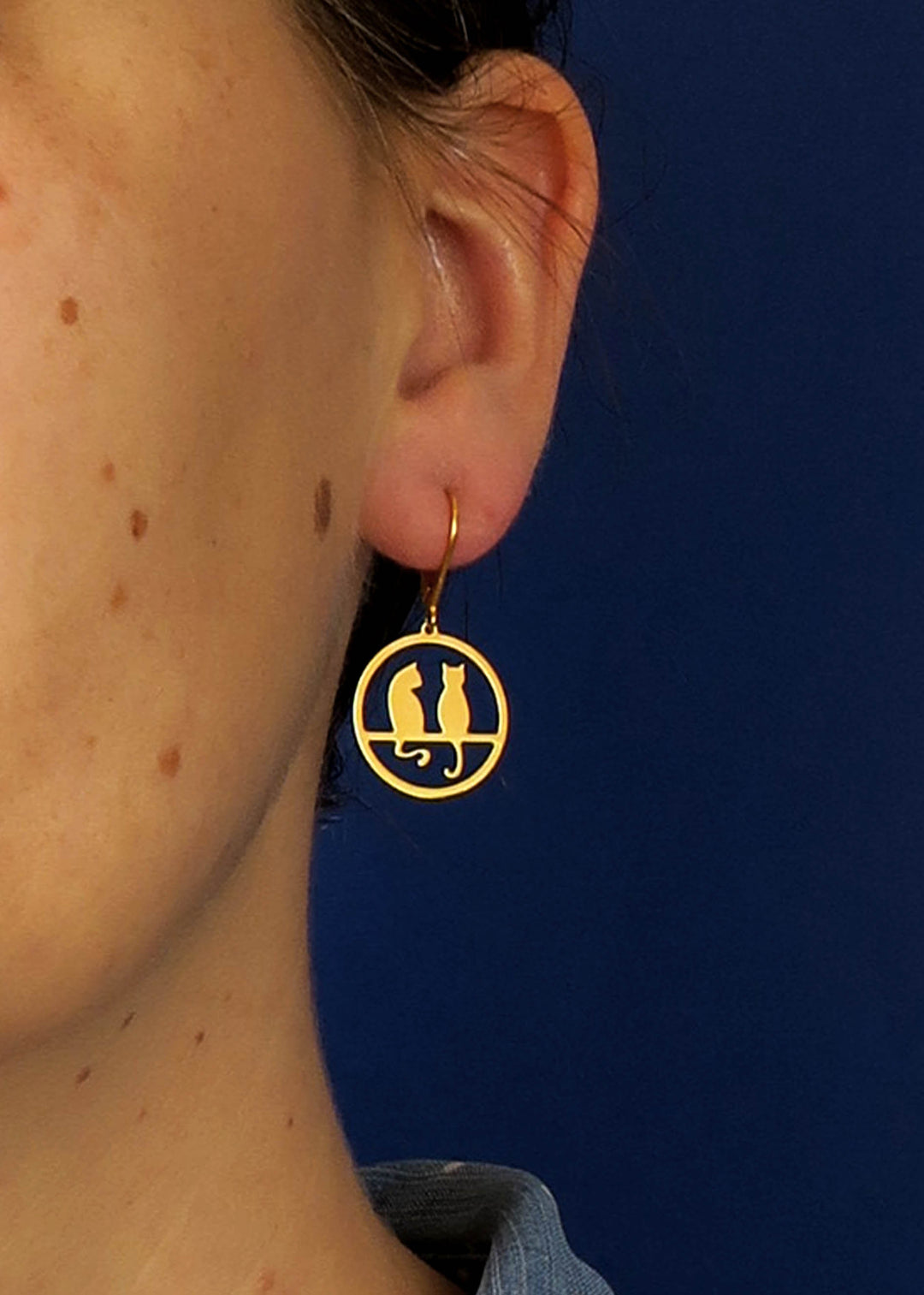 Boucles d'oreilles deux chats perchés - Hirondelle Bijoux créateur de bijoux artisanaux