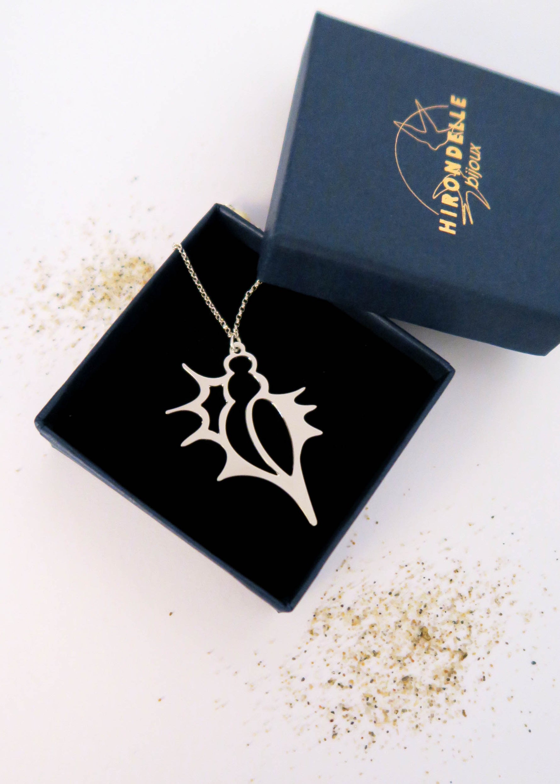 collier Sautoir coquillage argenté Lambi - Hirondelle Bijoux