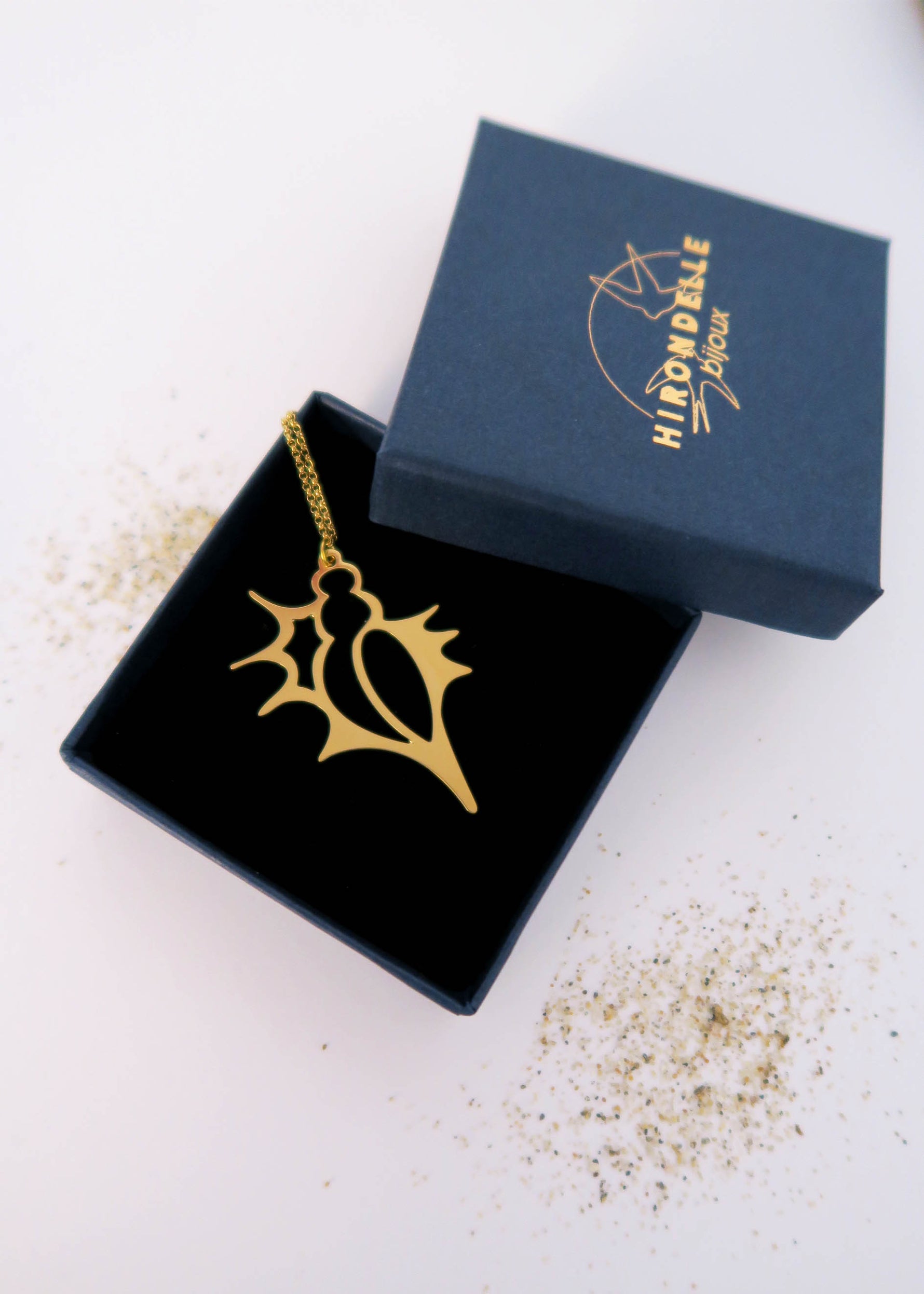 collier Sautoir coquillage doré Lambi - Hirondelle Bijoux