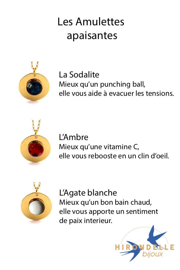 Collier Amulette Sodalite - Hirondelle Bijoux