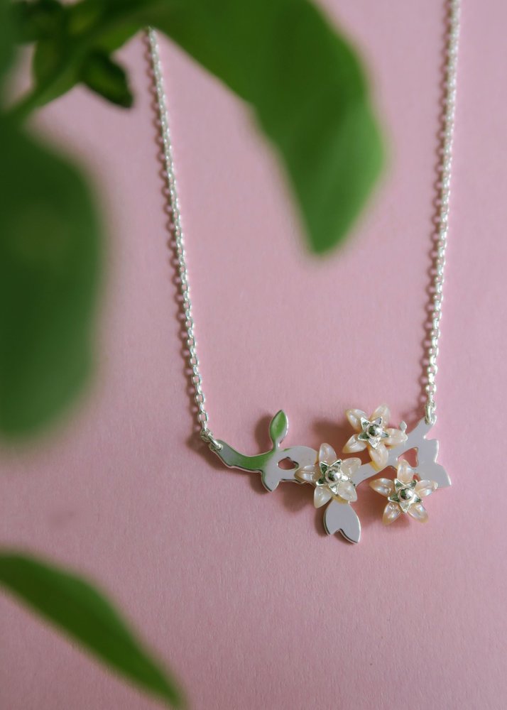 Collier Sakura fleurs roses - Hirondelle Bijoux