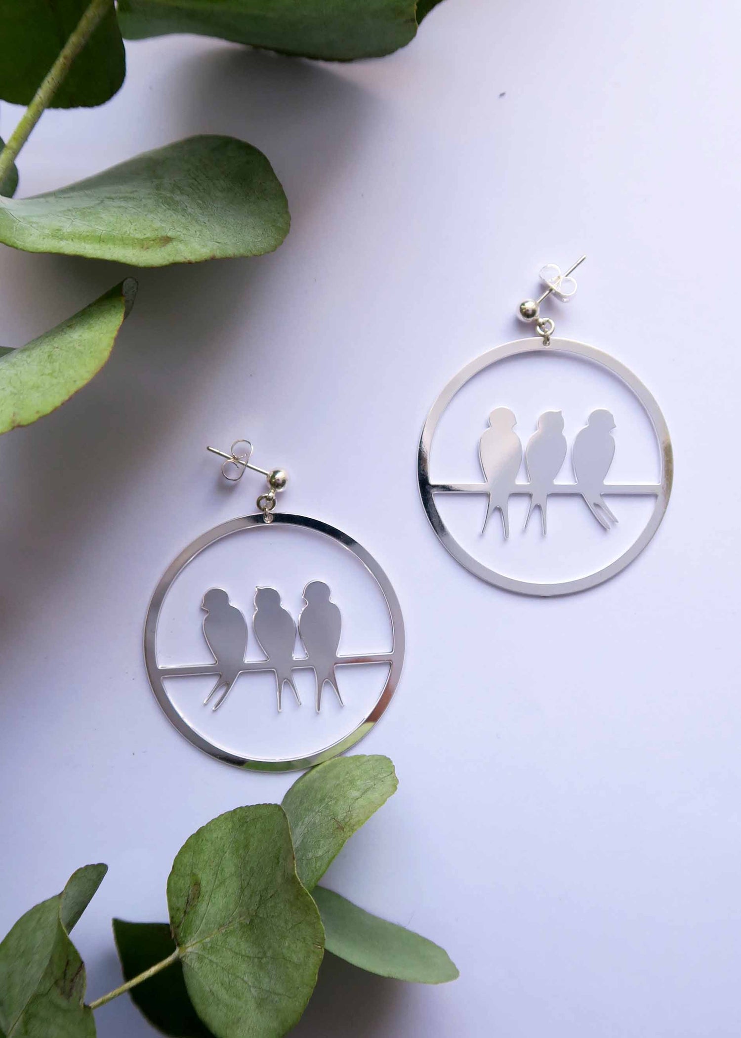 Créoles trois hirondelles argentées bijoux fins et légers - Hirondelle Bijoux